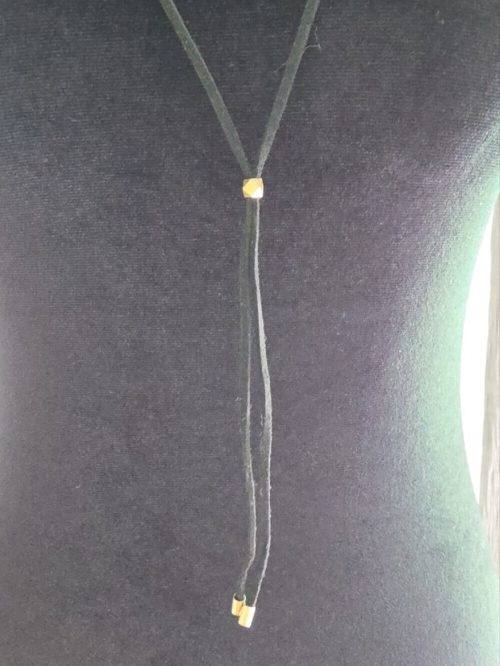 INC International Concepts Black Leather Cord Layered Necklace with Gold Arcs - Picture 2 of 6